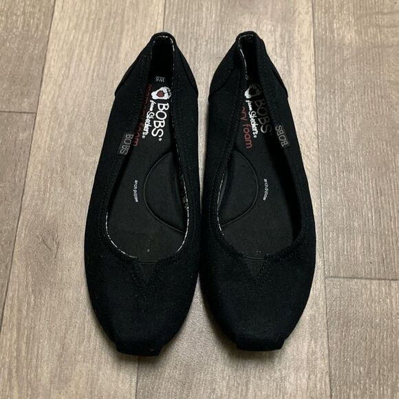 BOBS By Skechers Comfort Minimalist Black Ballet Slip On Canvas‎ Shoes - Picture 1 of 7